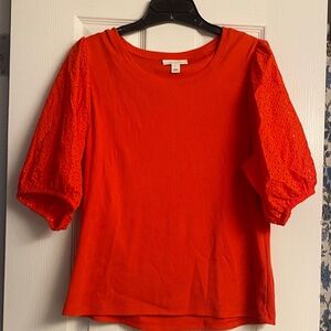 Vibrant Orange Lace Sleeve Top